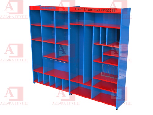 Шкаф СИЗ "Альфа-11" (расцветка "ТРАНСНЕФТЬ, цвет: синий, красный") из стали с полимерным покрытием для энергоустановок.